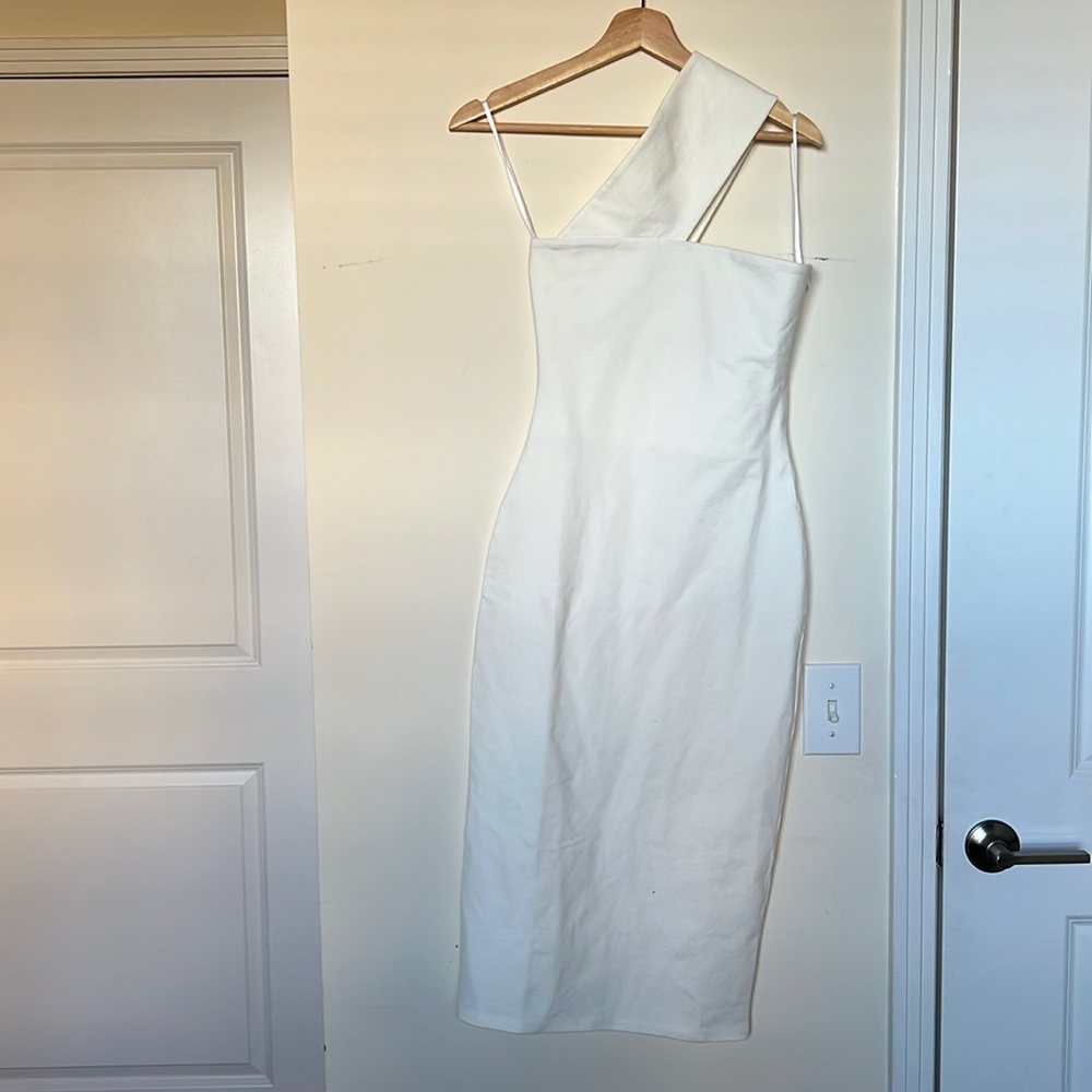 Marcella NYC white bandage dress, midi length